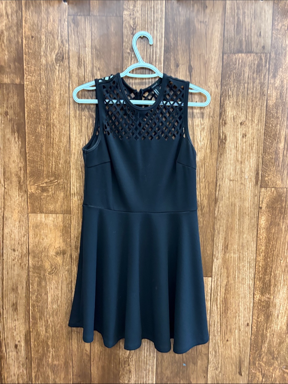 Forever 21 Black Sleeveless Fit & Flare Dress with Lattice Yoke
